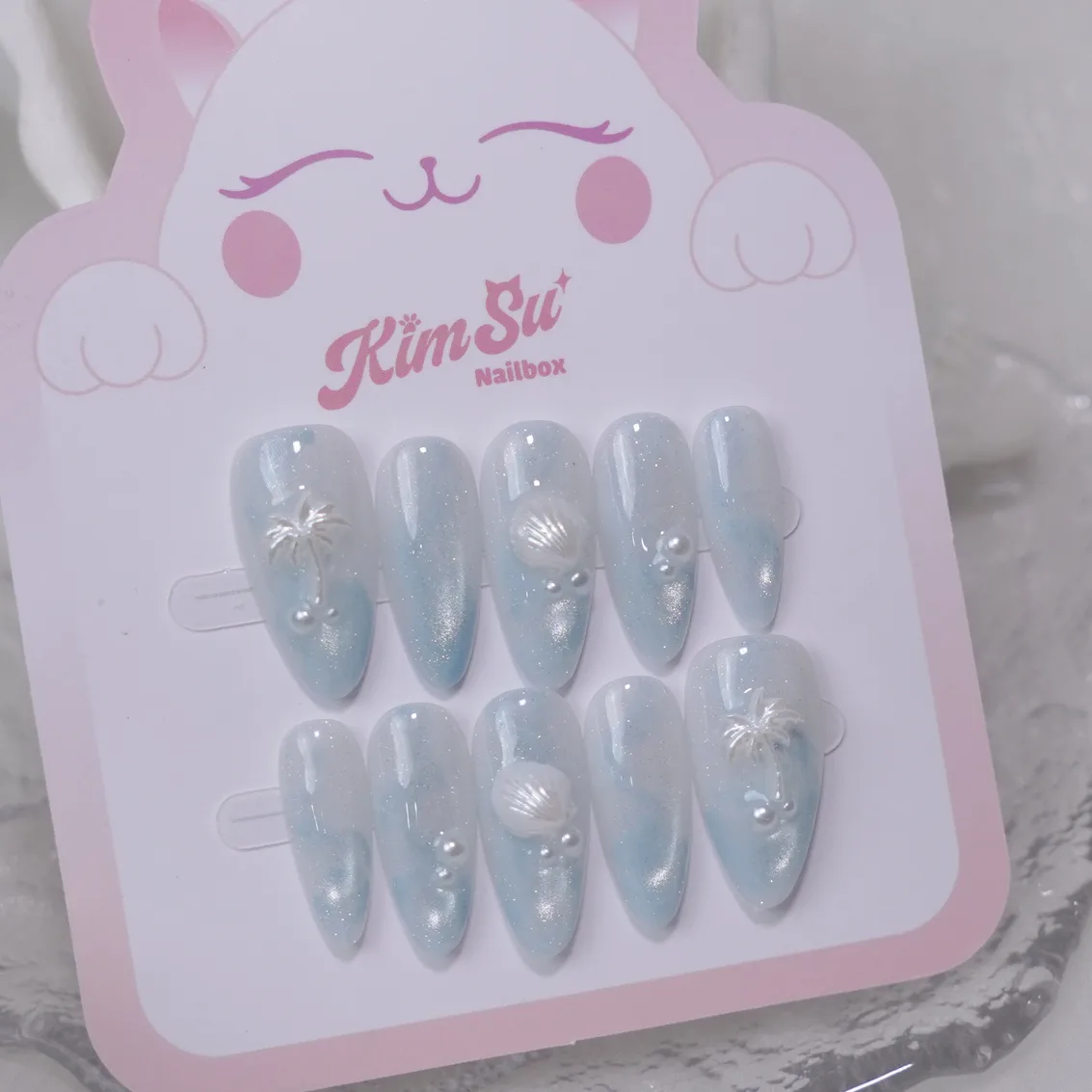 [M258] Nailbox thạch gạo loang xanh nước biển họa tiết sò điệp