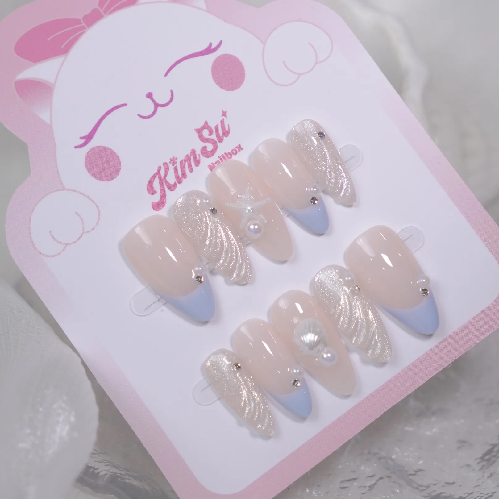 [M254] Nailbox thạch vẽ french đầu móng, họa tiết nổi đính sao biển dịu dàng mùa hè