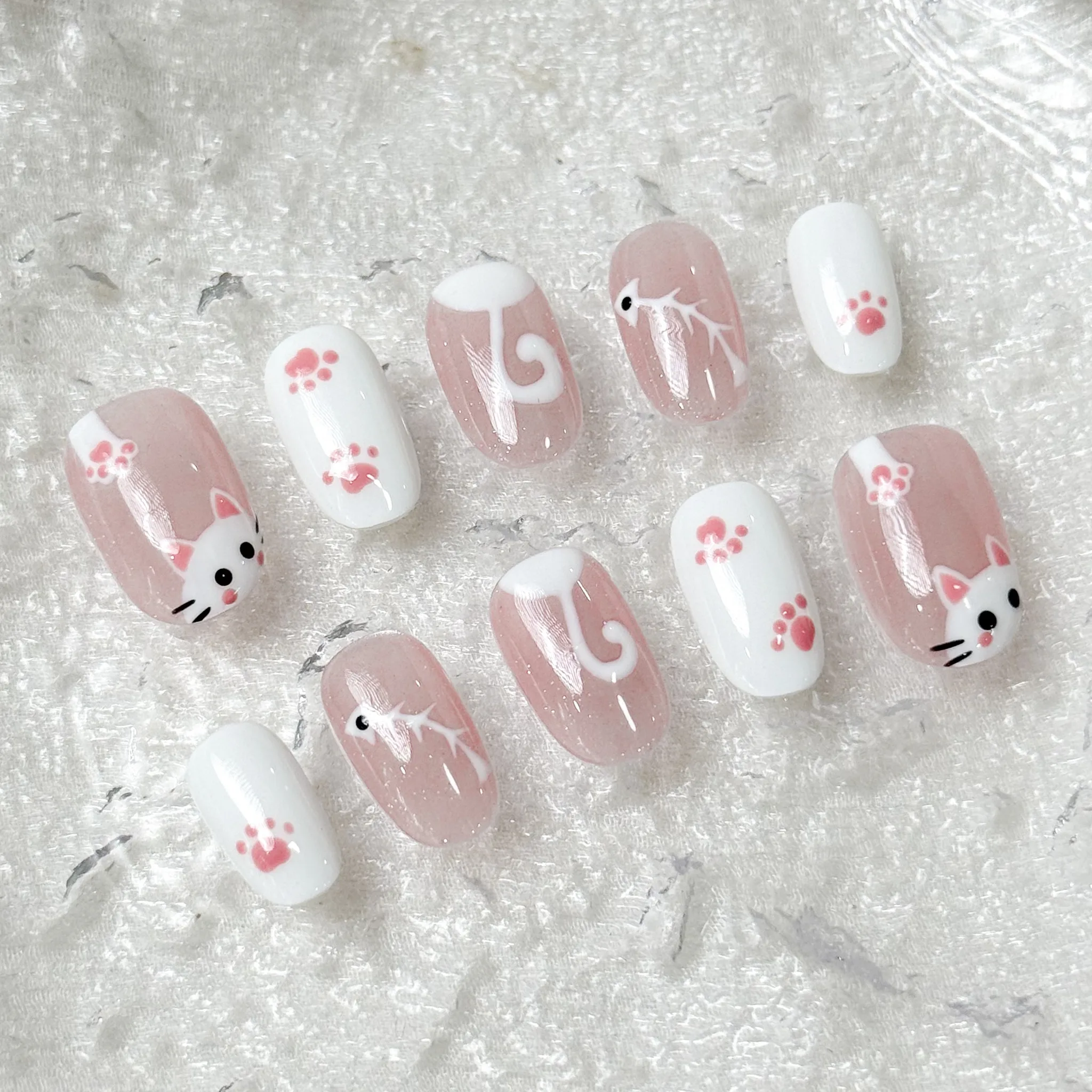 [M260] Nailbox mắt mèo kim cương hồng họa tiết mèo