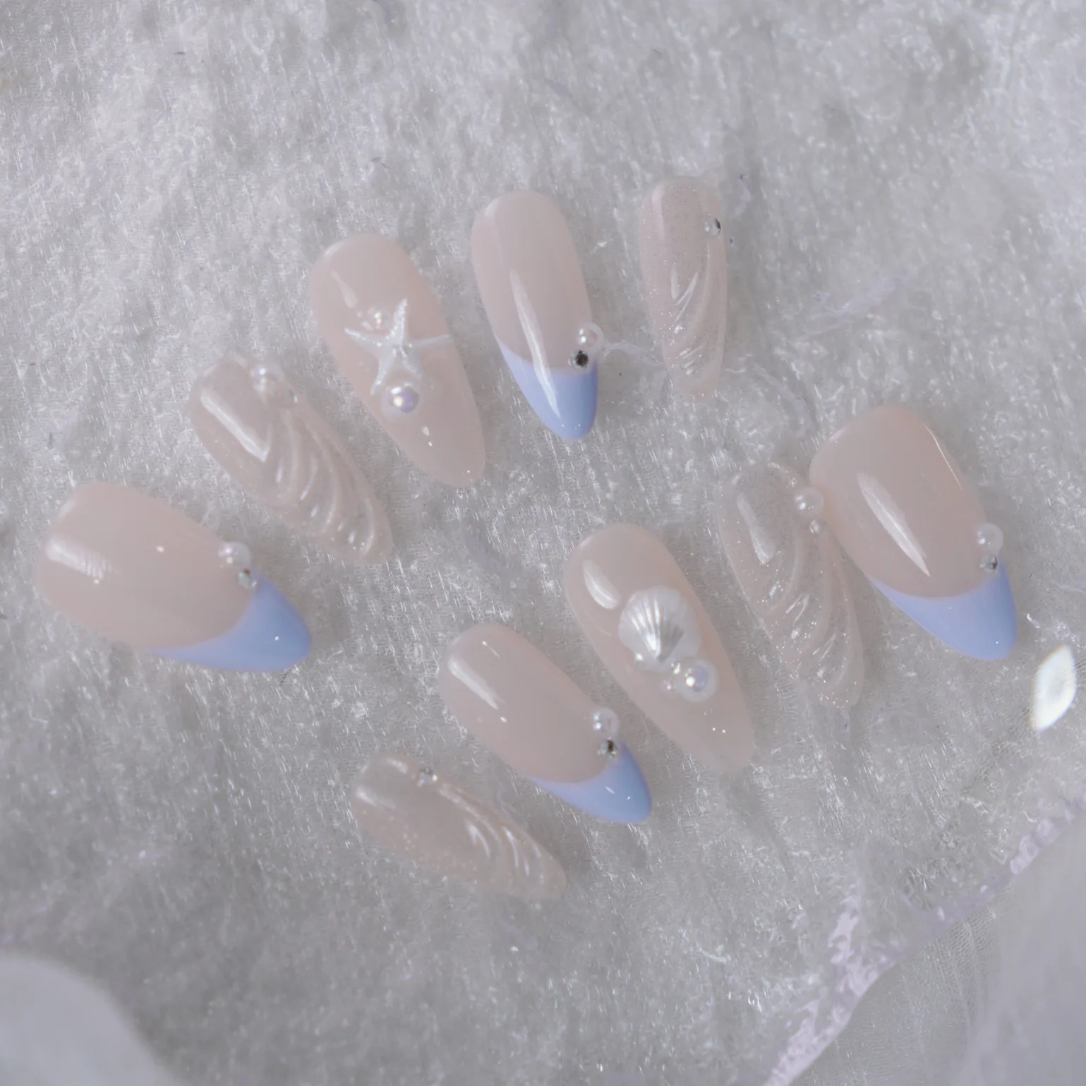 [M254] Nailbox thạch vẽ french đầu móng, họa tiết nổi đính sao biển dịu dàng mùa hè