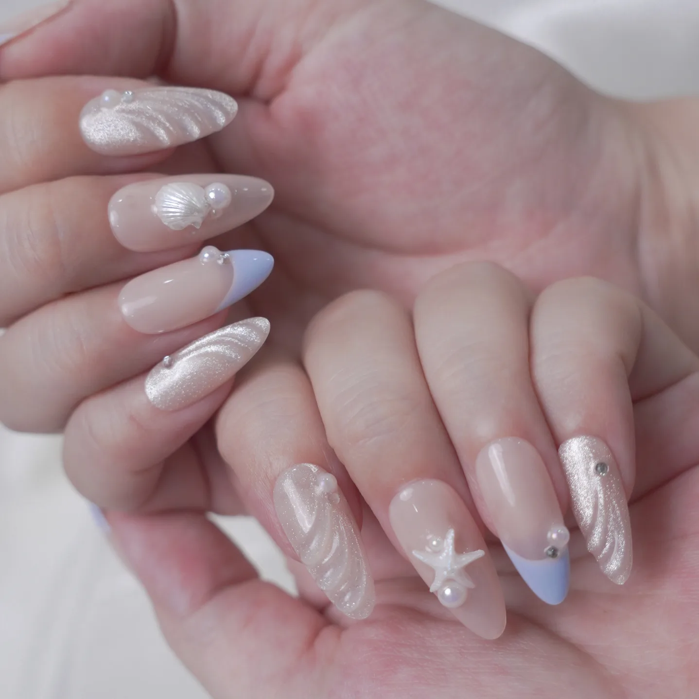 [M254] Nailbox thạch vẽ french đầu móng, họa tiết nổi đính sao biển dịu dàng mùa hè