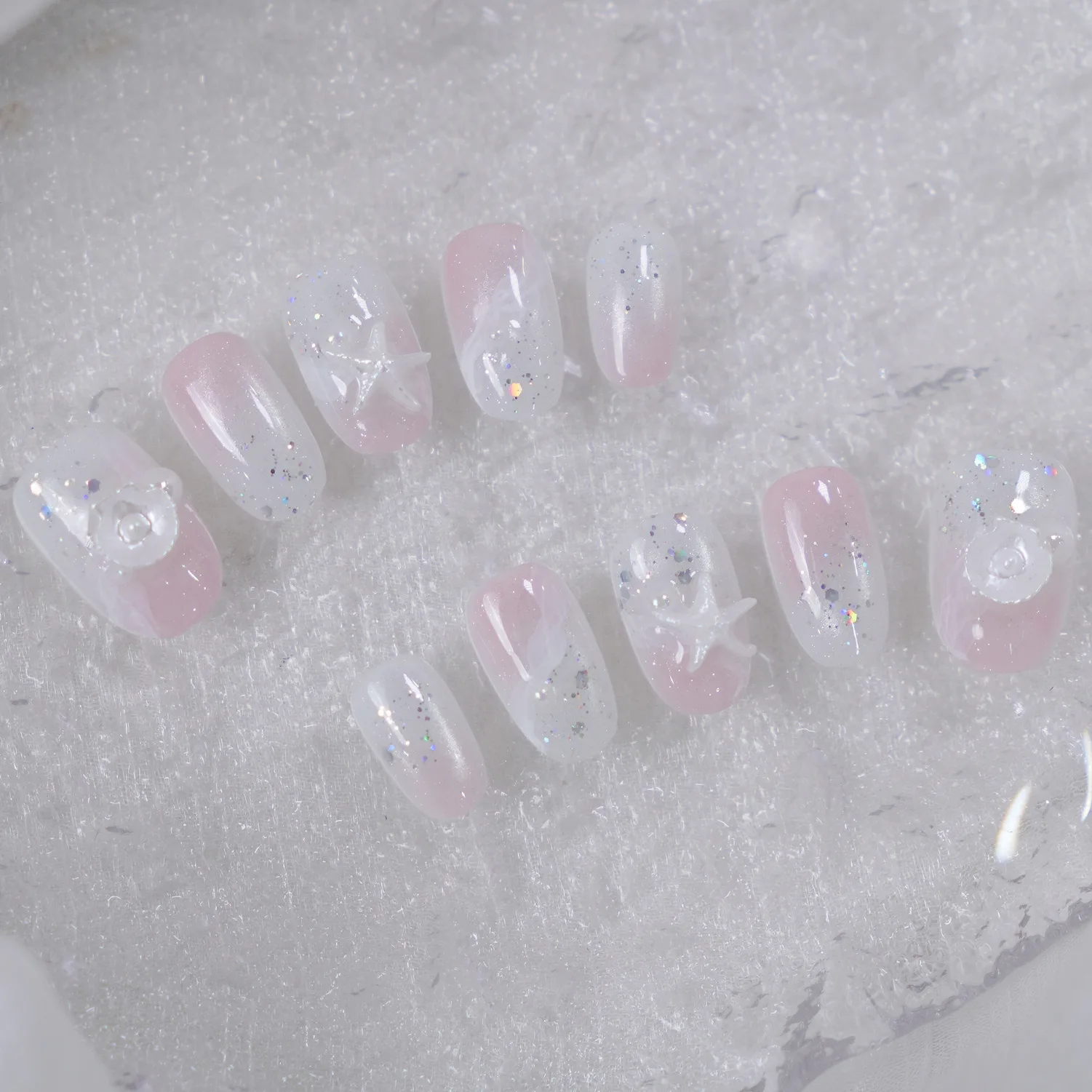 [M255] Nailbox thạch hồng nhũ đính họa tiết sao biển dễ thương
