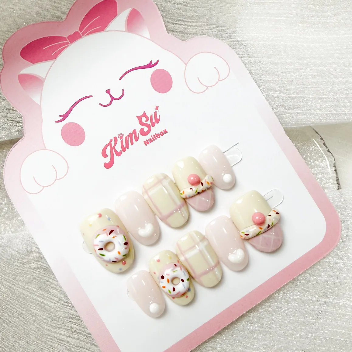 [M262] Nailbox hồng pastel mix trắng sữa gel nổi bánh Donut