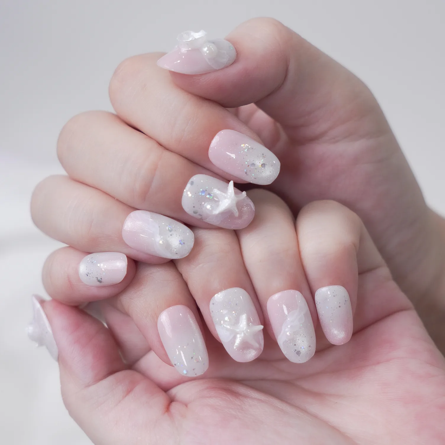 [M255] Nailbox thạch hồng nhũ đính họa tiết sao biển dễ thương