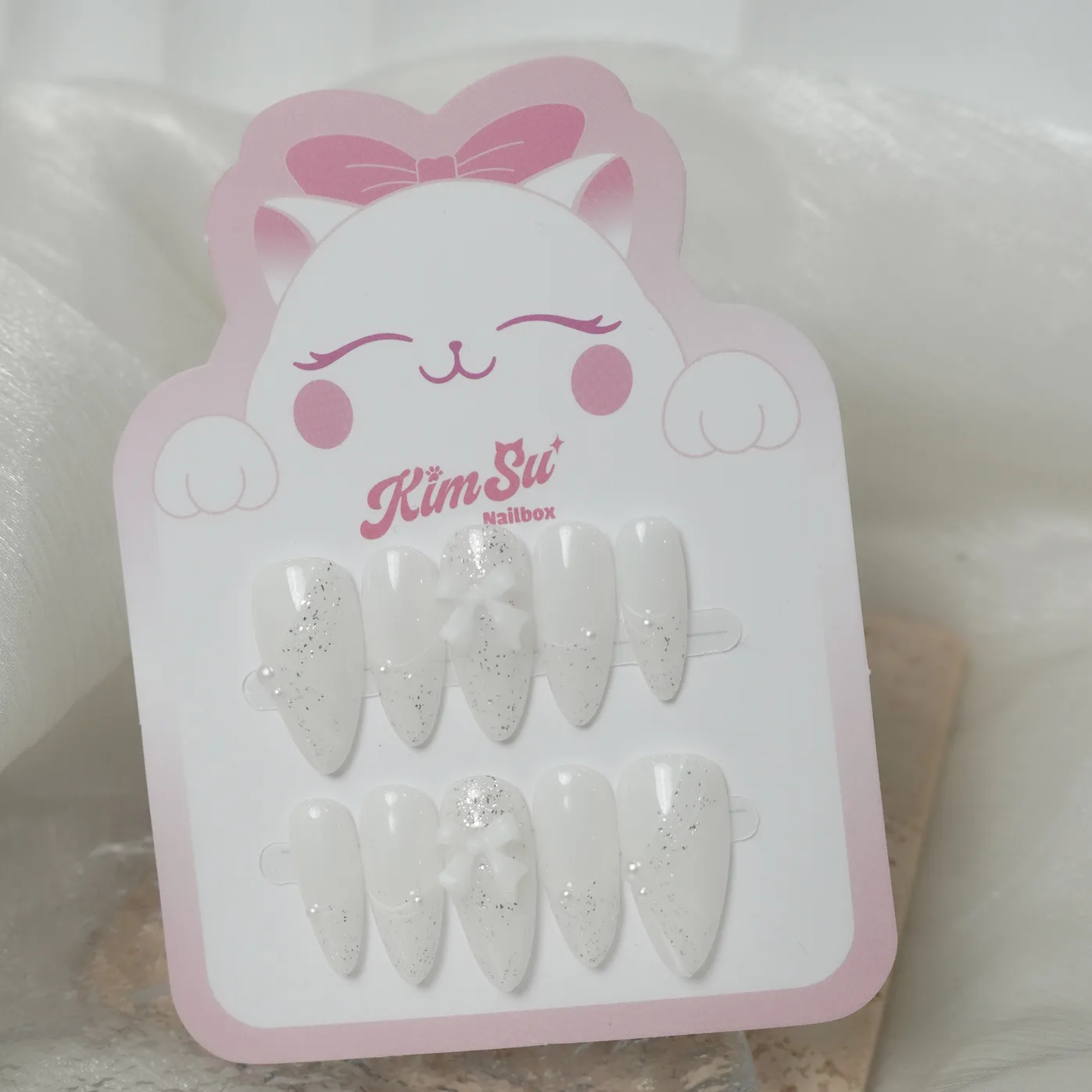 [M247] Nailbox trắng gạo đính nơ