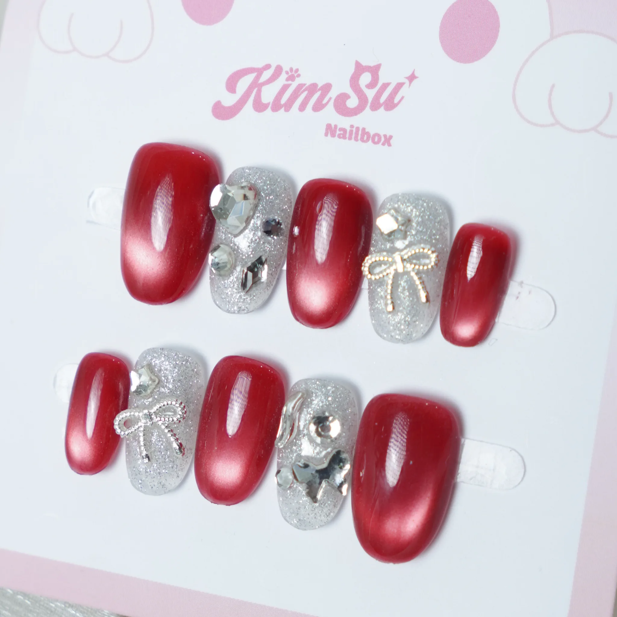 [M245] Nailbox mắt mèo đỏ đính đá (BST Tết 2026)