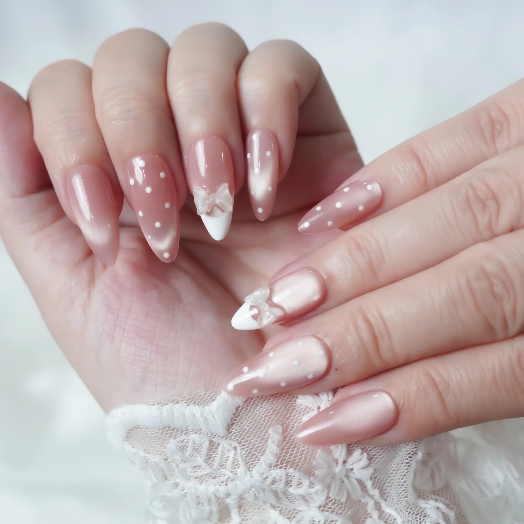[M240] Nailbox thạch hồng mắt mèo french trắng dịu dàng (BST Tết 2026)