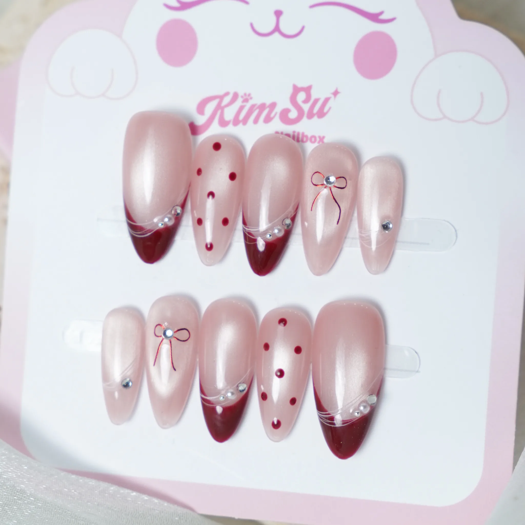 [M241] Nailbox thạch hồng mắt mèo french đỏ (BST Tết 2026)