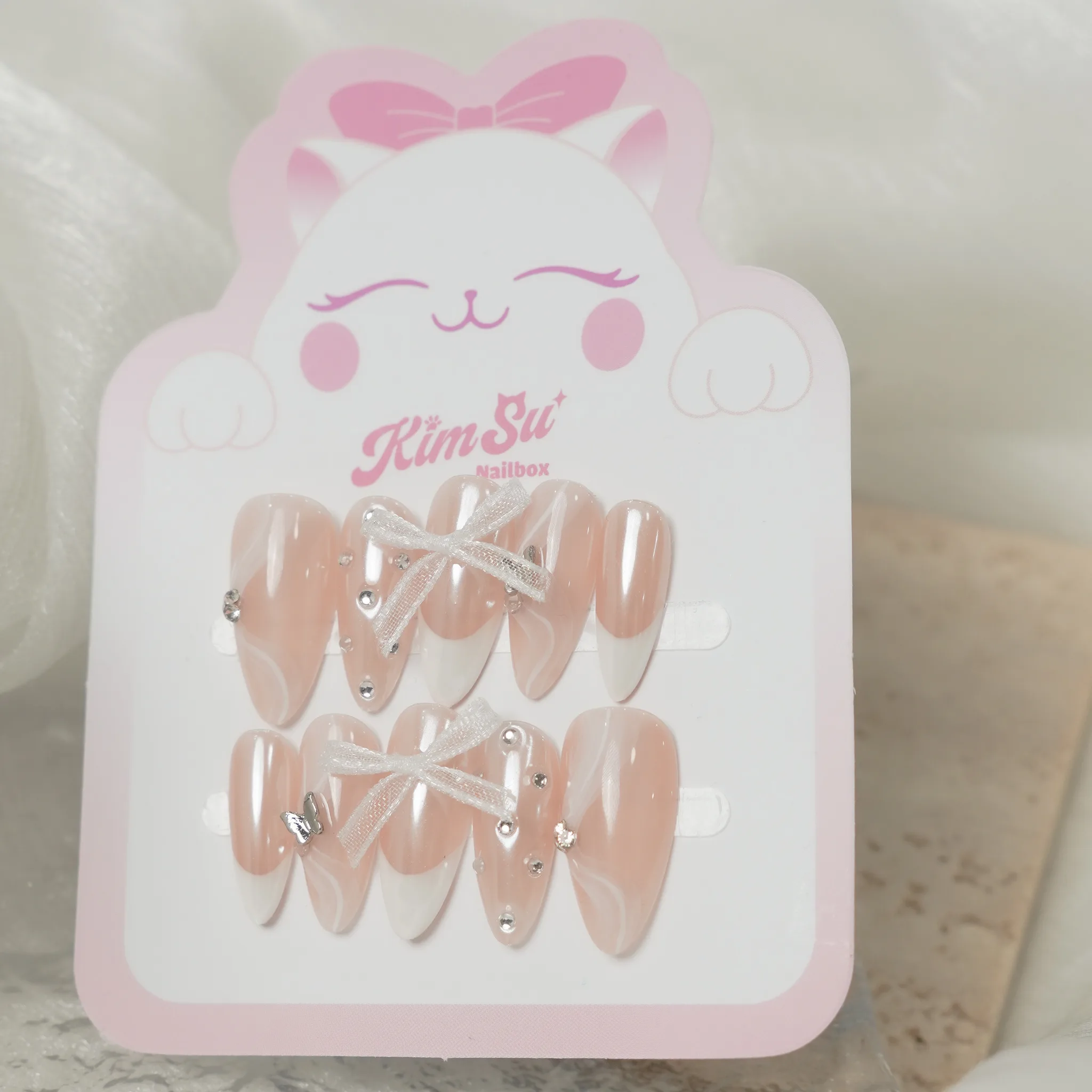 [M246] Nailbox thạch nude đính nơ french đầu móng