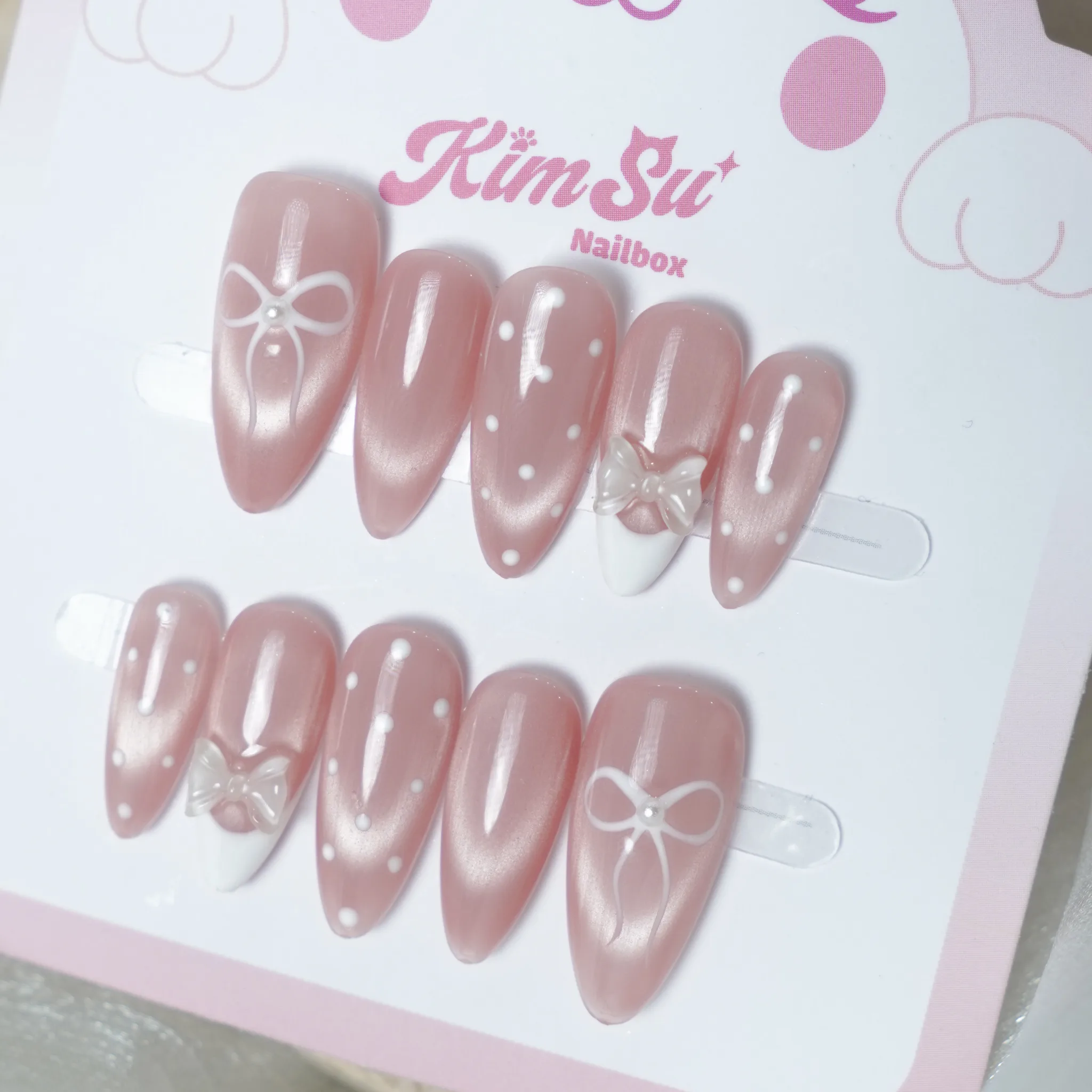 [M240] Nailbox thạch hồng mắt mèo french trắng dịu dàng (BST Tết 2026)