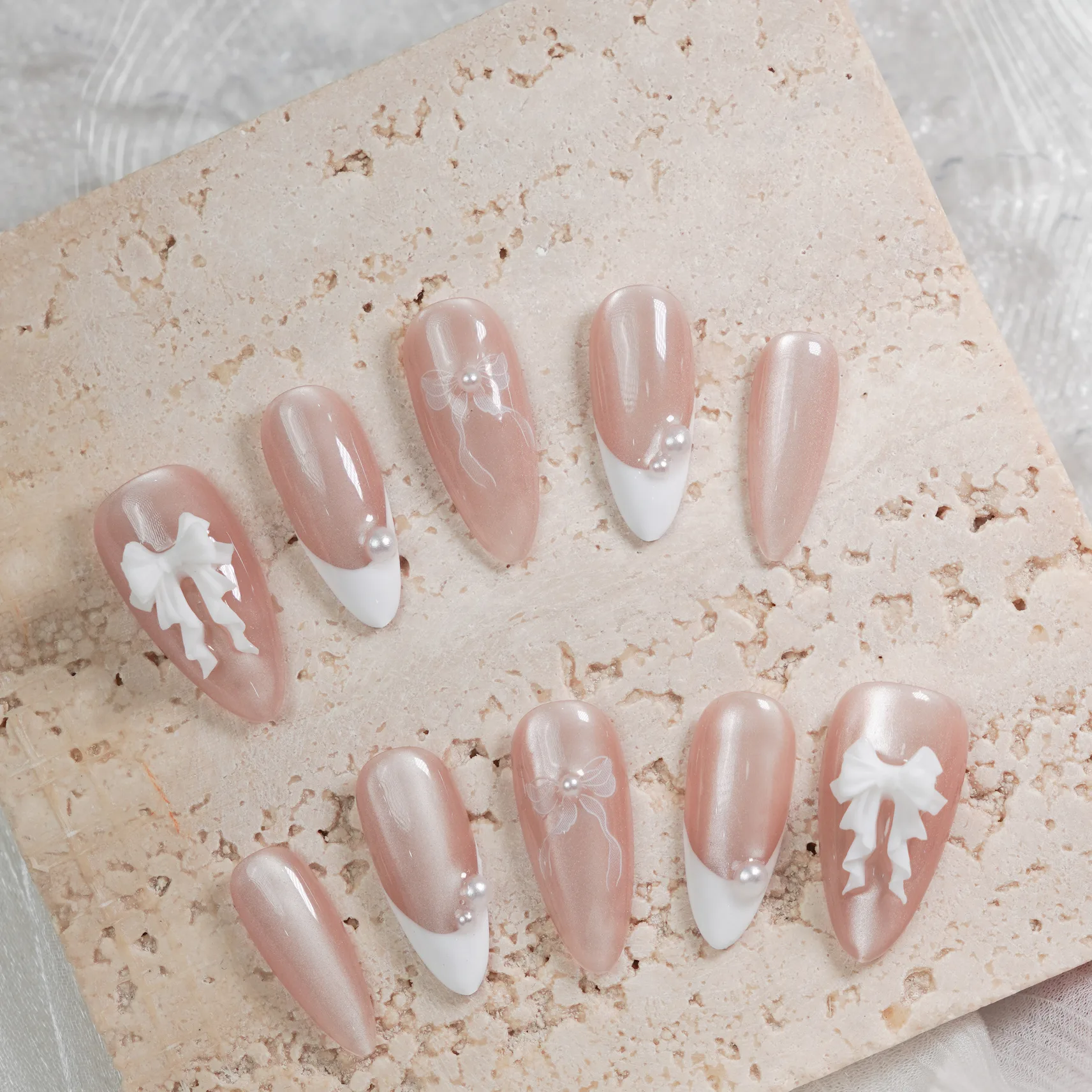 [M250] Nailbox thạch mắt mèo french đầu móng, nơ ẩn