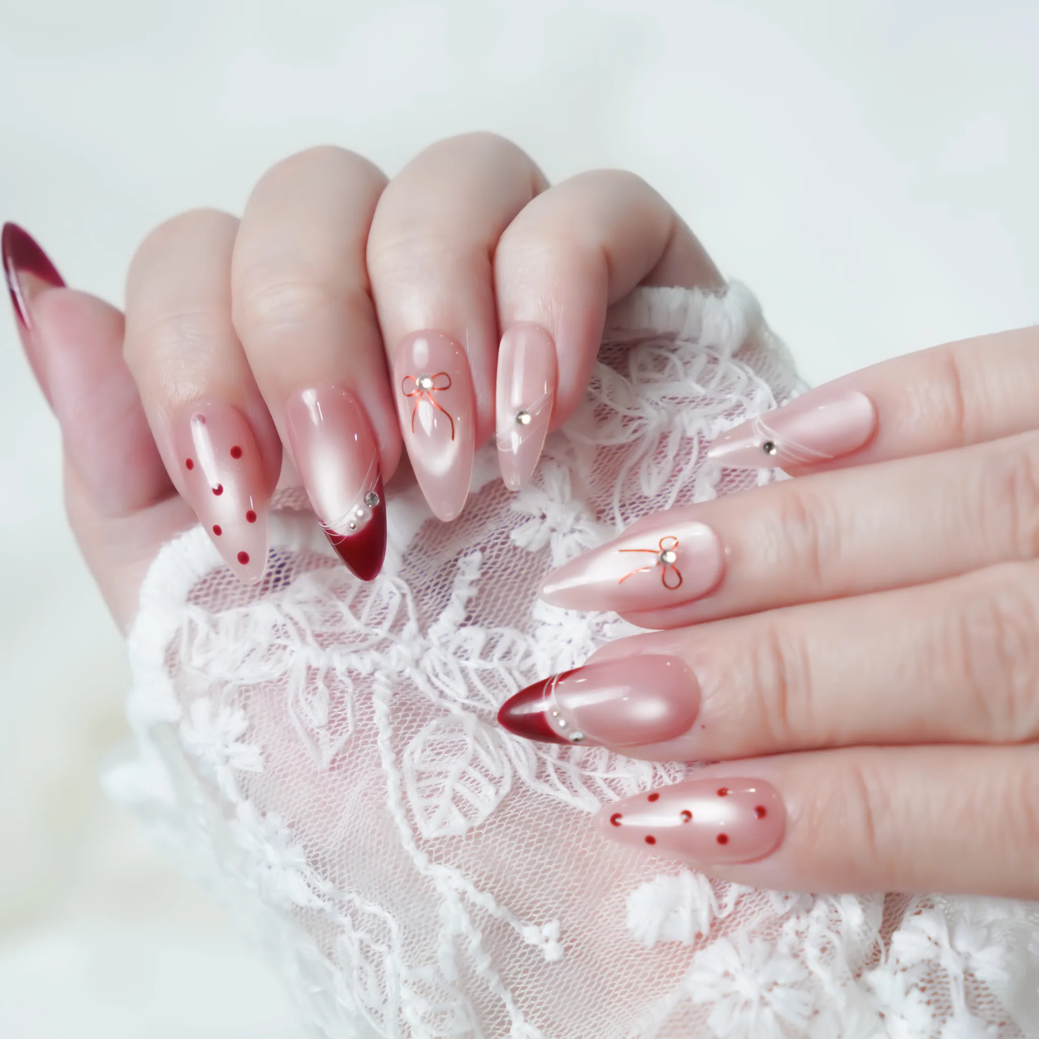 [M241] Nailbox thạch hồng mắt mèo french đỏ (BST Tết 2026)