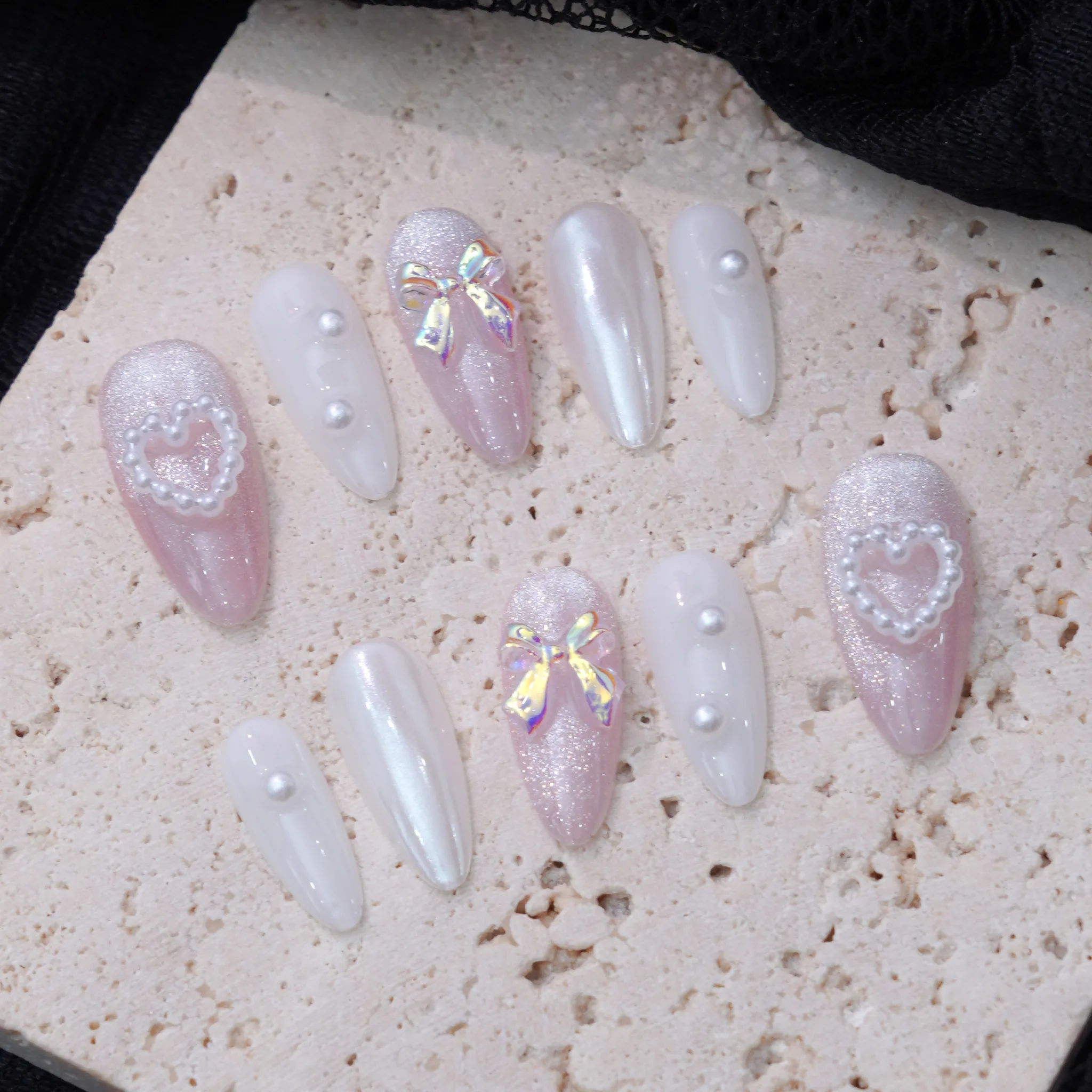 [M229] Nailbox thạch hồng mix tráng gương đính nơ tiểu thư
