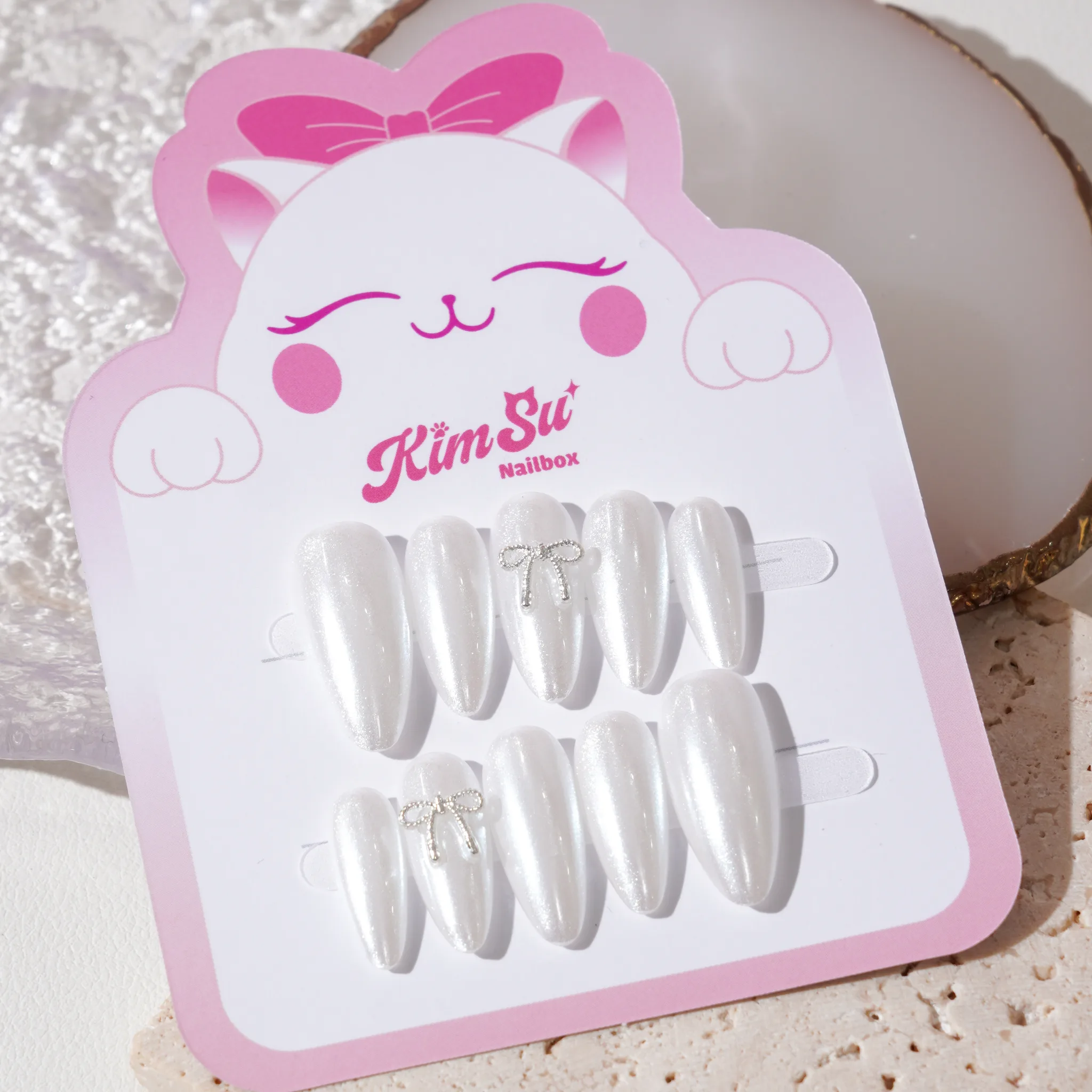 [M225] Nailbox tráng gương ngọc trai đính nơ xinh đẹp siêu sang chảnh