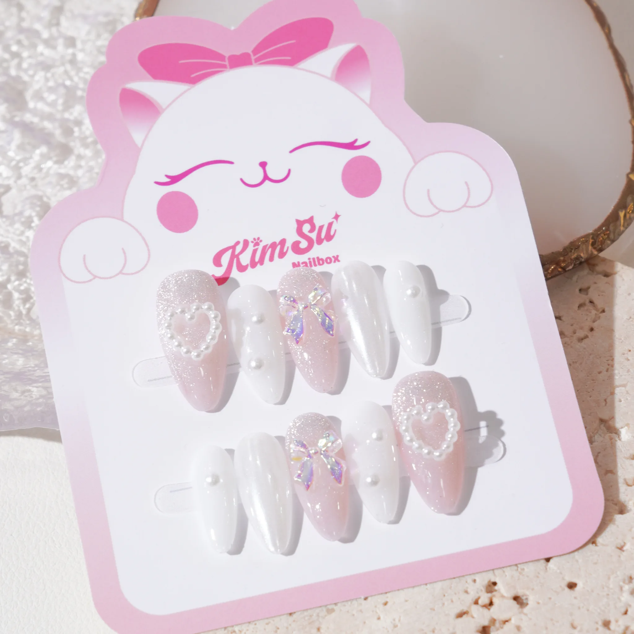 [M229] Nailbox thạch hồng mix tráng gương đính nơ tiểu thư