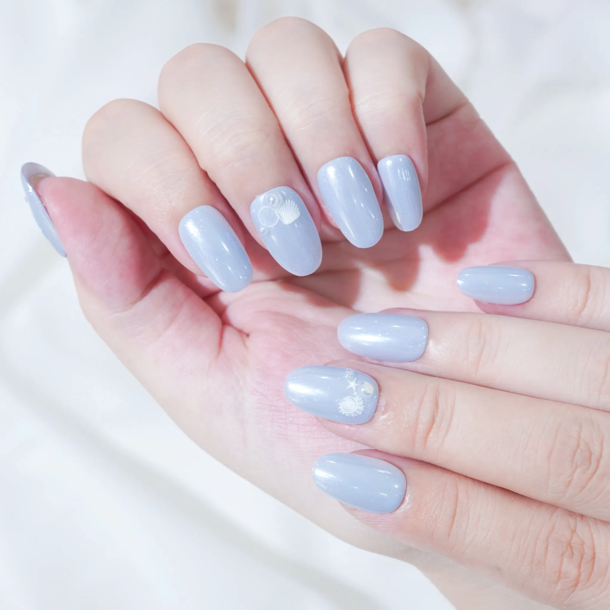 [M226] Nailbox tráng gương xanh da trời họa tiết sò, sao biển