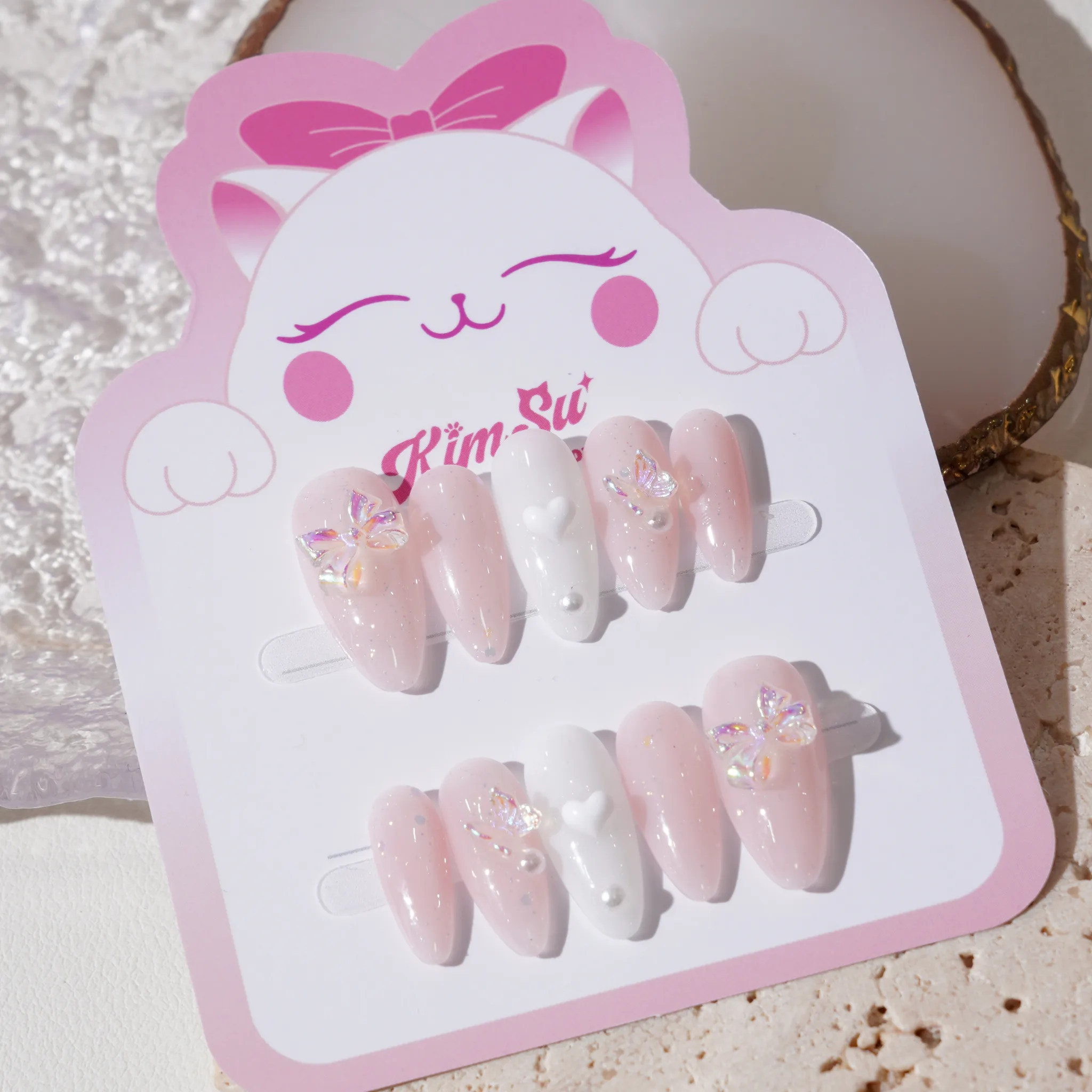 [M231] Nailbox thạch hồng nhũ đính nơ xinh xắn