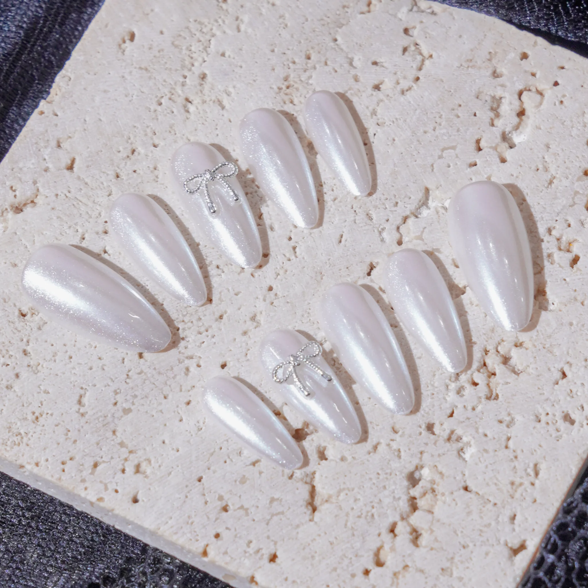 [M225] Nailbox tráng gương ngọc trai đính nơ xinh đẹp siêu sang chảnh