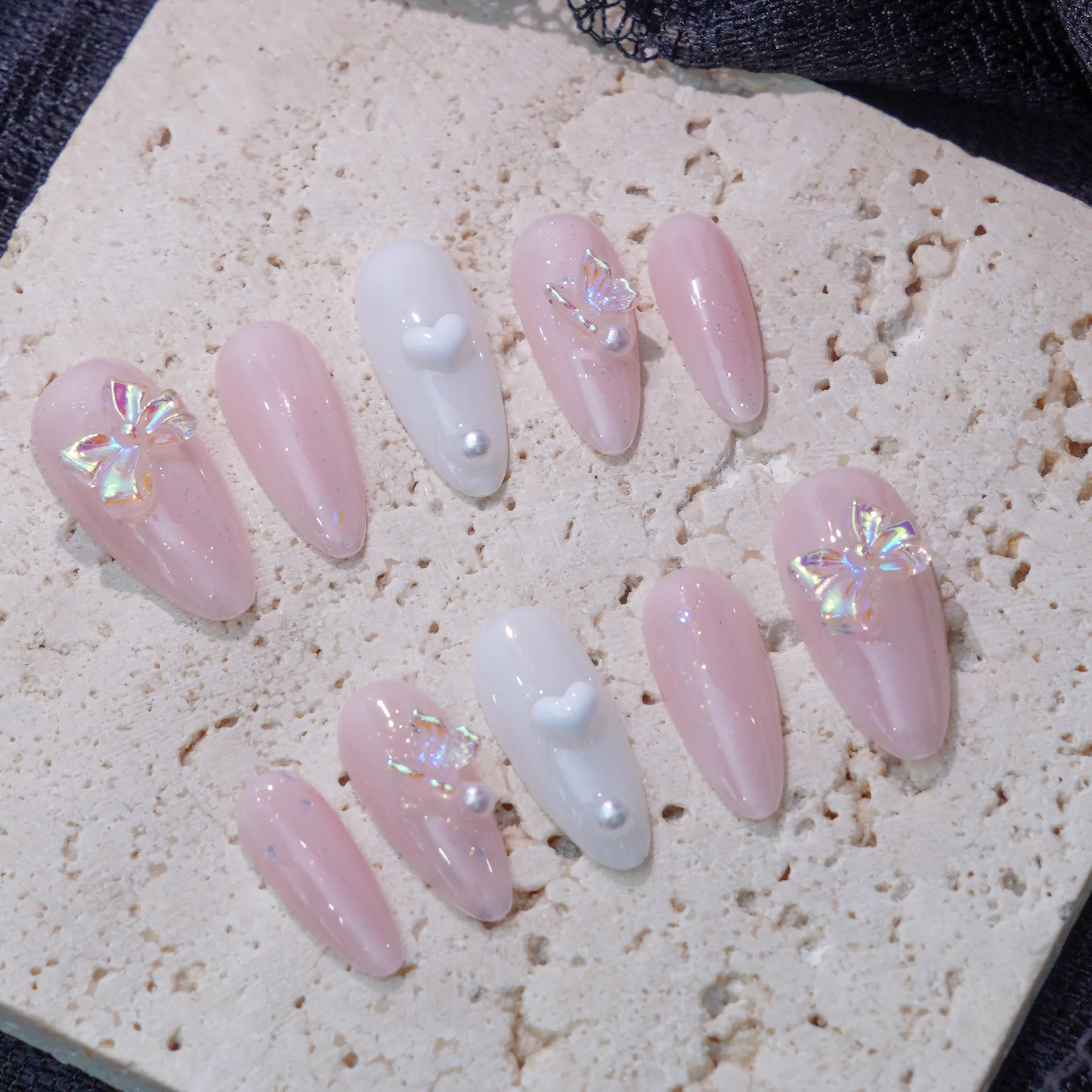 [M231] Nailbox thạch hồng nhũ đính nơ xinh xắn