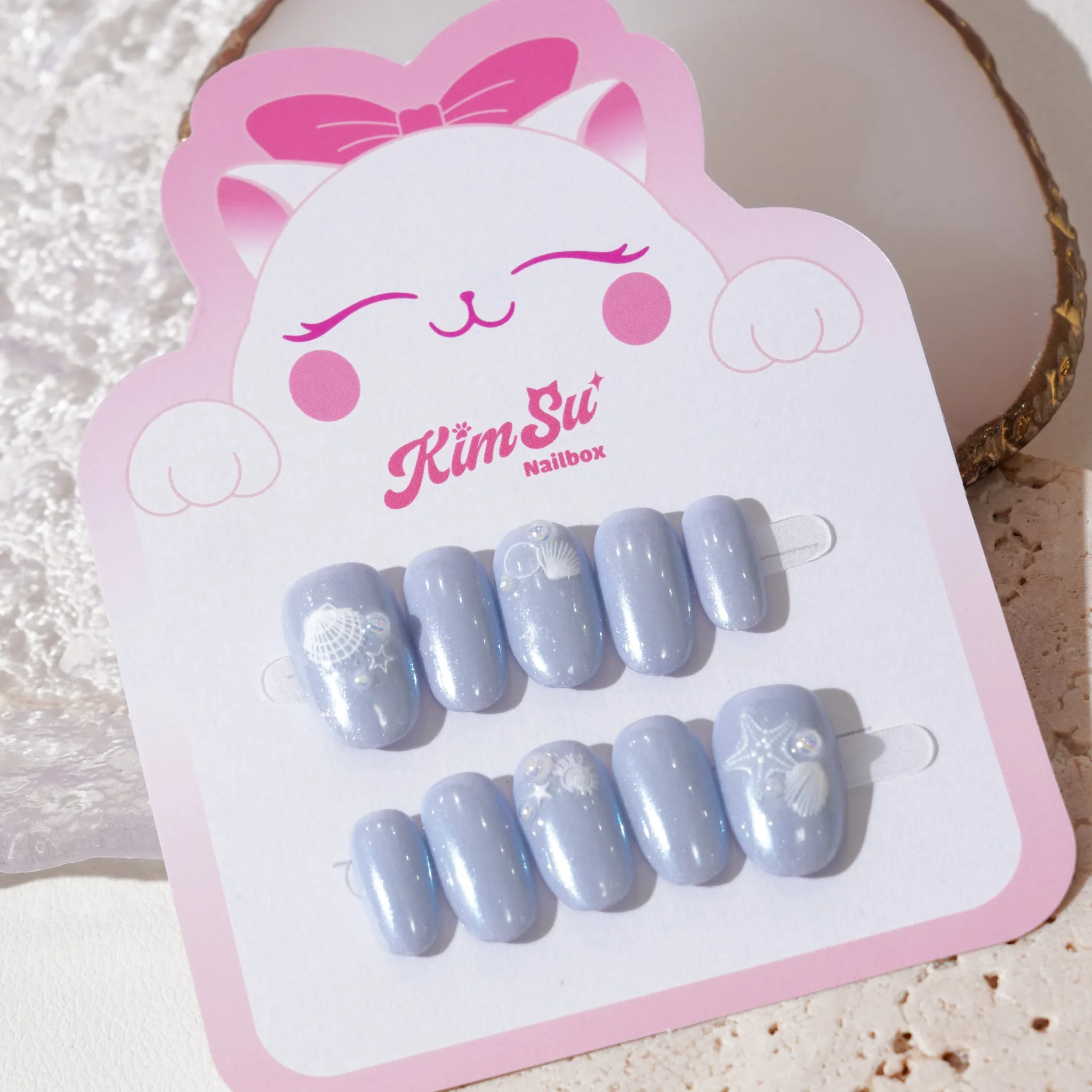 [M226] Nailbox tráng gương xanh da trời họa tiết sò, sao biển