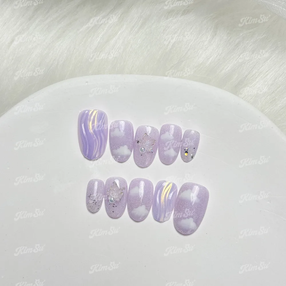 [M152] Nailbox mây tím gel nổi đính charm