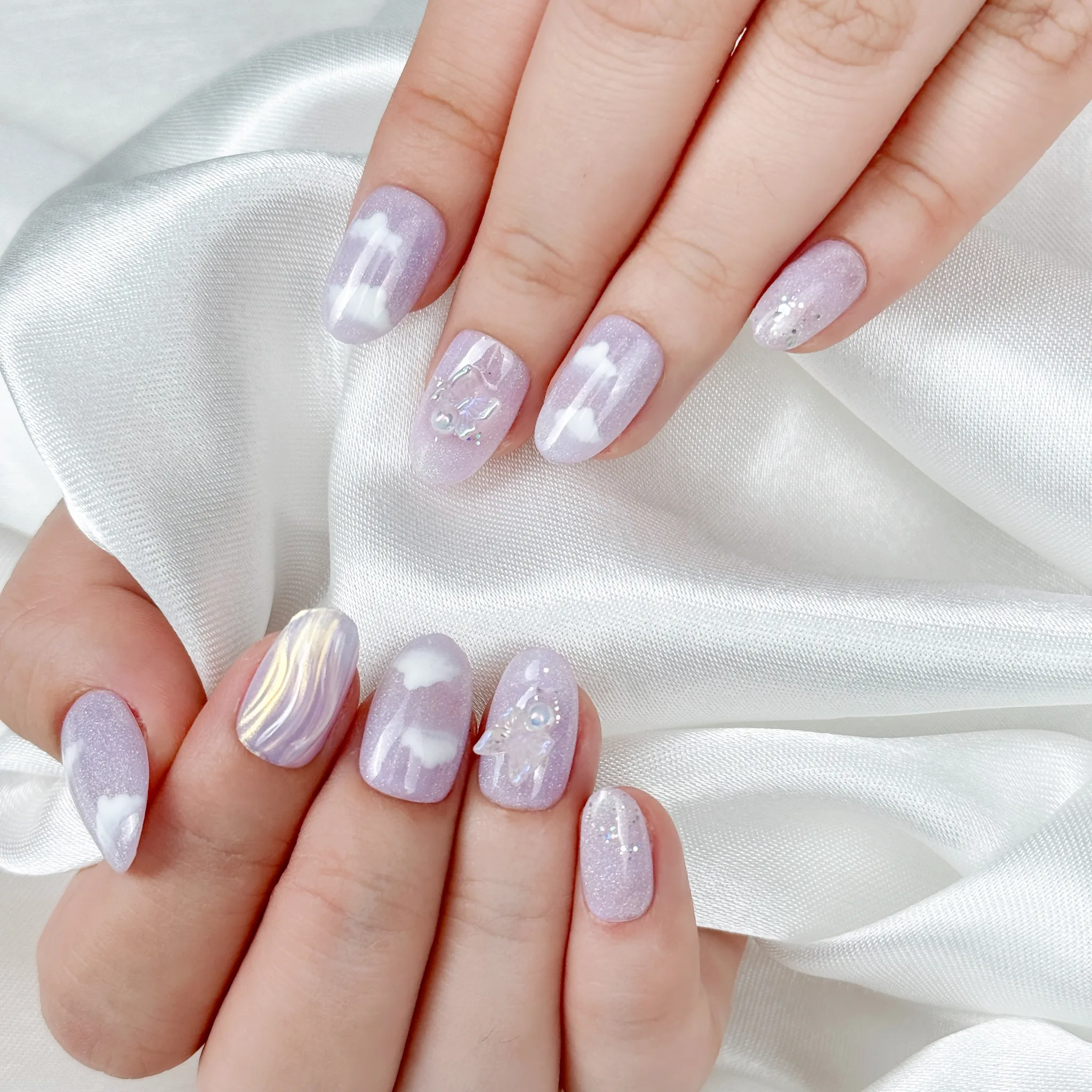 [M152] Nailbox mây tím gel nổi đính charm
