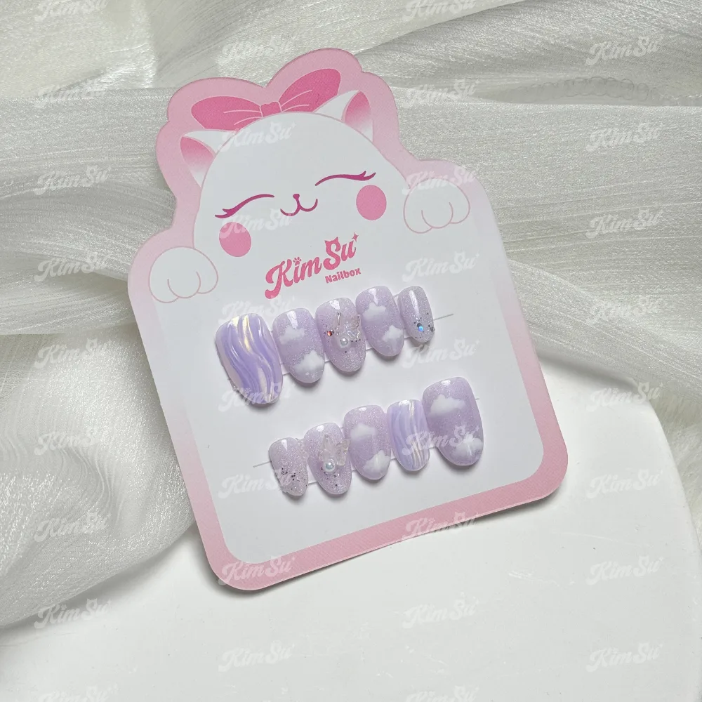 [M152] Nailbox mây tím gel nổi đính charm