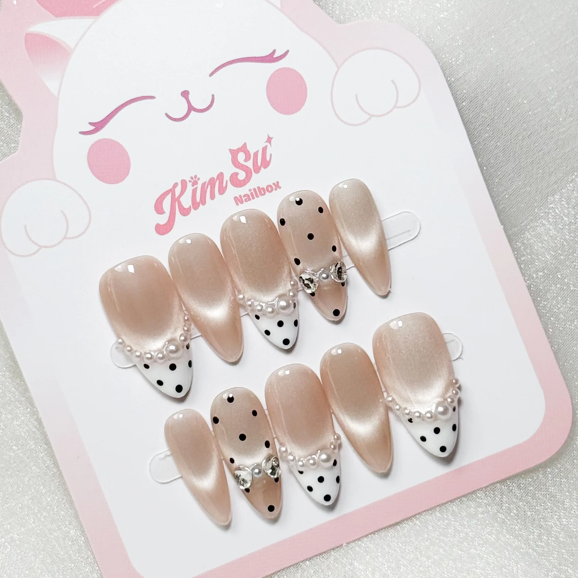 [M267] Nailbox Thạch Nude Mắt Mèo French Đầu Móng Chấm Bi Mix Nơ