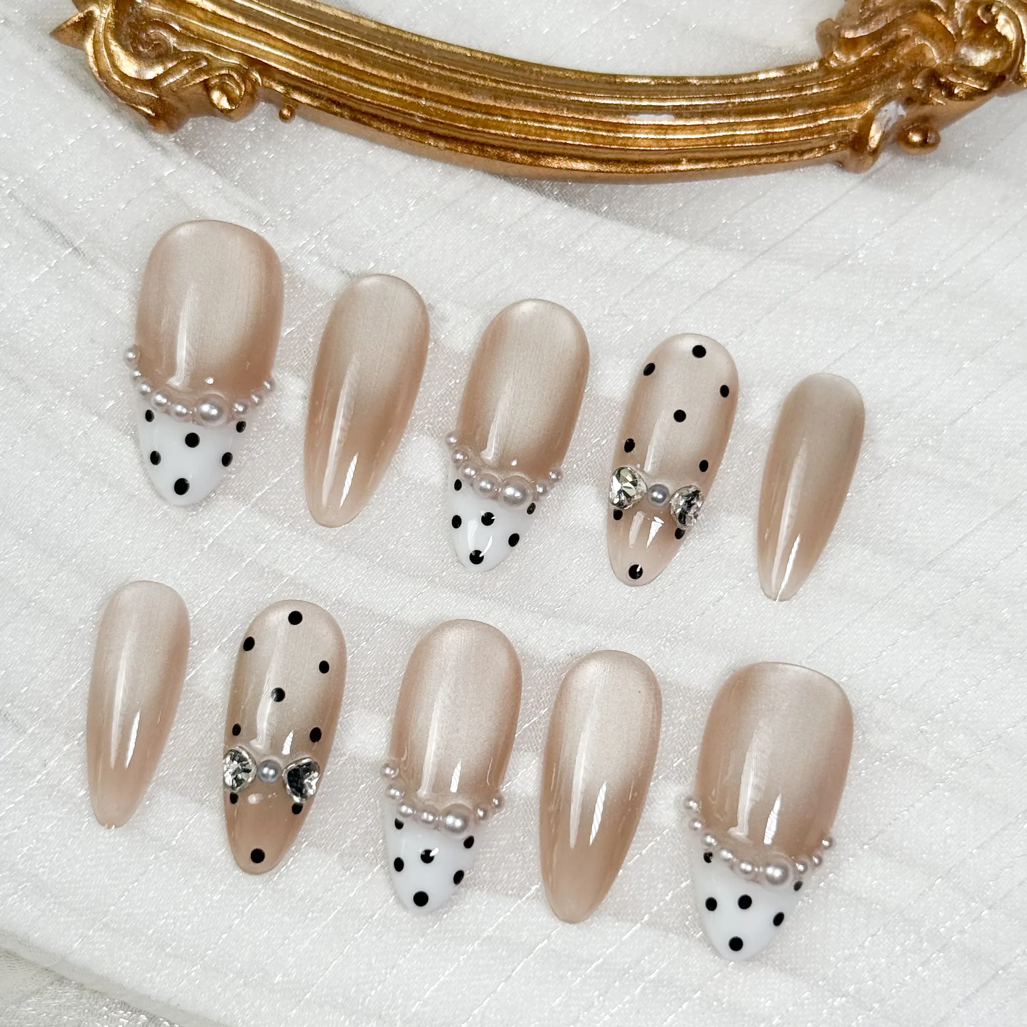 [M267] Nailbox Thạch Nude Mắt Mèo French Đầu Móng Chấm Bi Mix Nơ