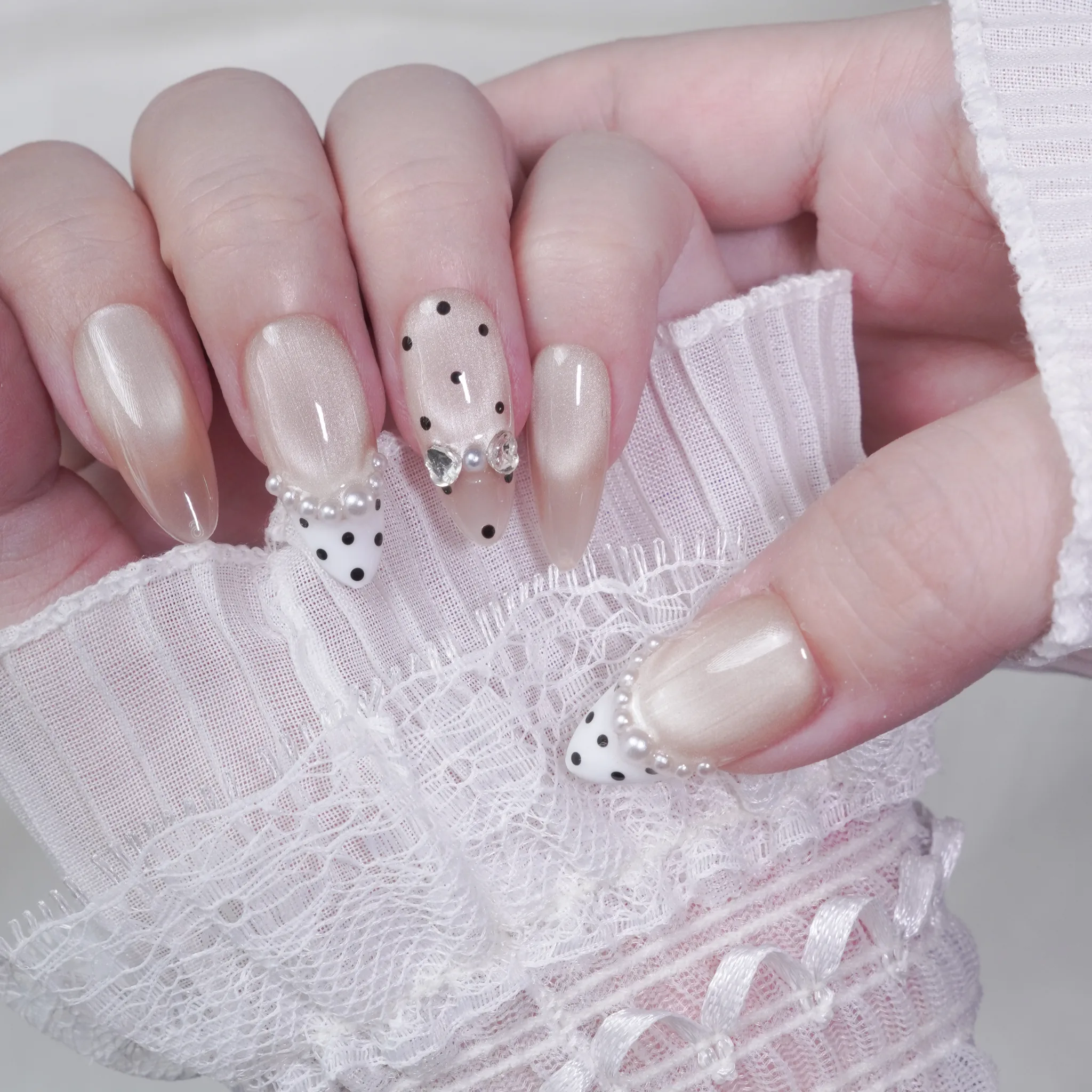 [M267] Nailbox Thạch Nude Mắt Mèo French Đầu Móng Chấm Bi Mix Nơ