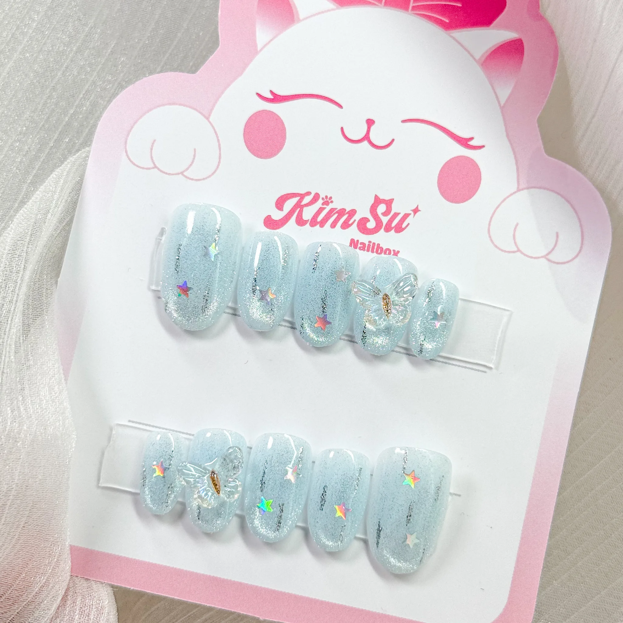 [M206] Nailbox thiết kế mắt mèo xanh pastel đính hồ điệp (BST hè 2025)