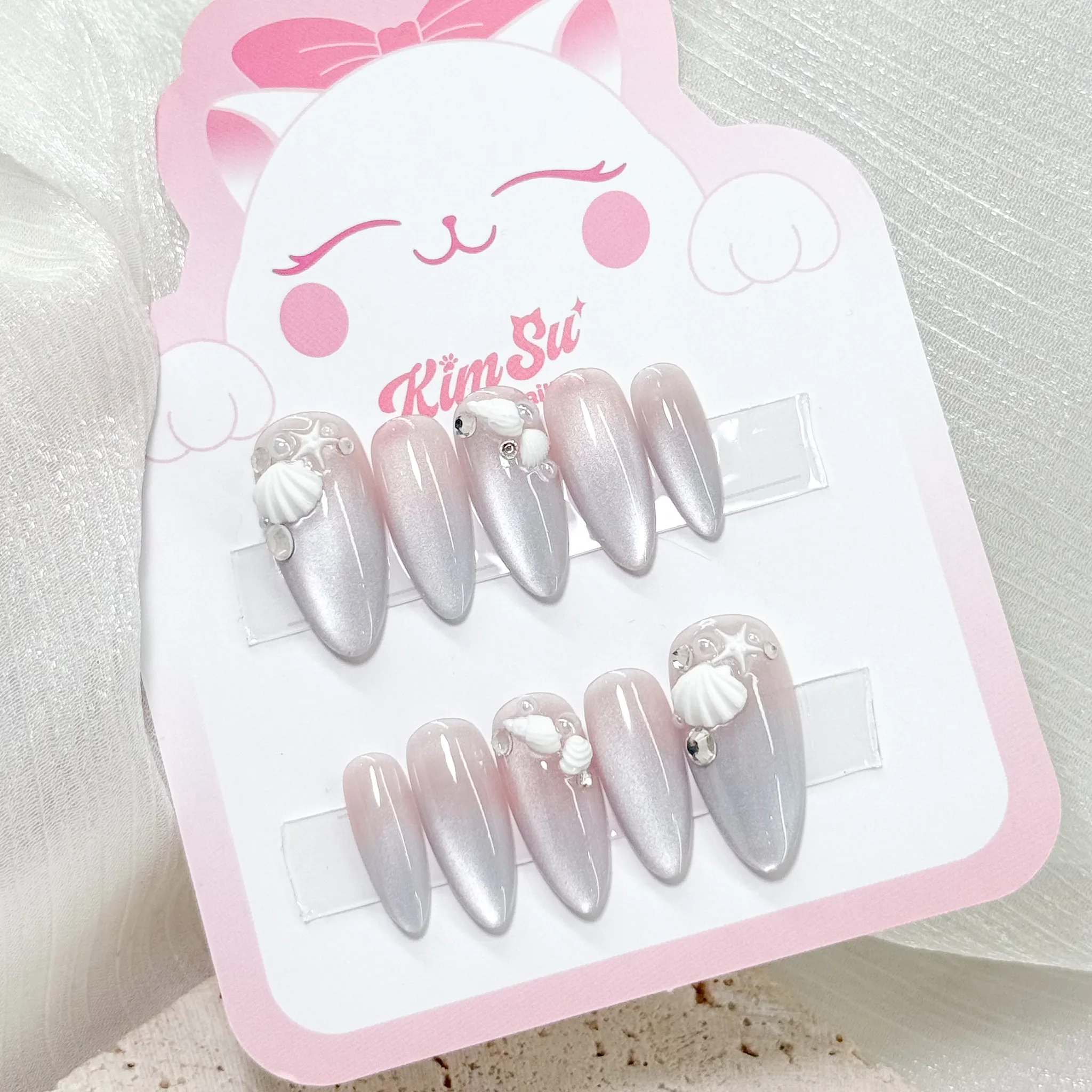 [M214] Nailbox thiết kế mắt mèo đính đá, charm sò điệp, sao biển (BST hè 2025)