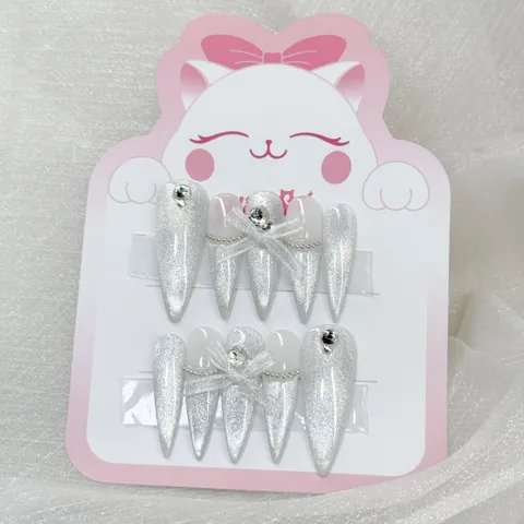 [M203] Nailbox thiết kế mắt mèo bạc đính nơ