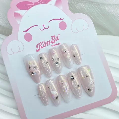 [M191] Nailbox noel tráng gương hồng đính đá