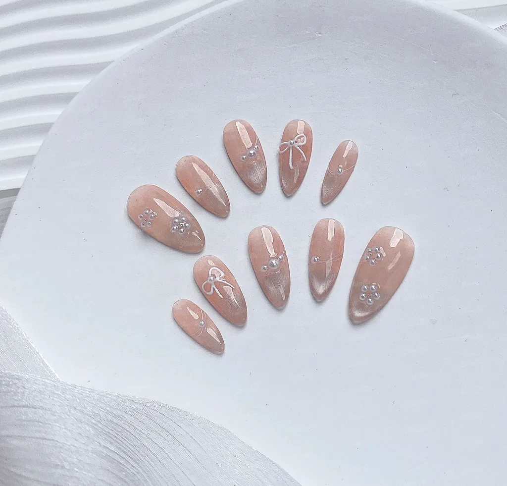 [M182] Nailbox thạch hồng hoa ngọc trai mắt mèo