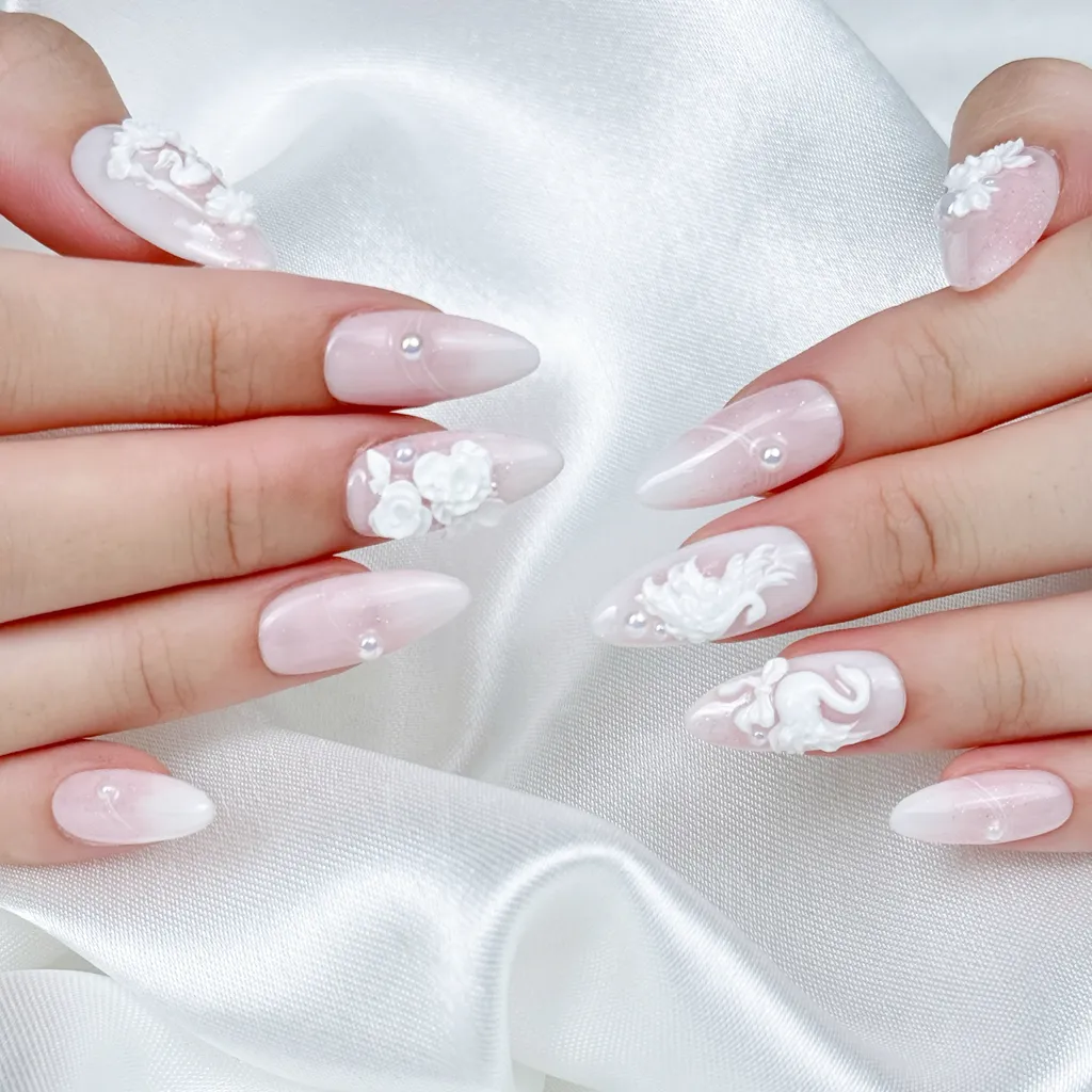 [M186] Nailbox thiết kế thiên nga trắng nhũ hồng