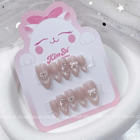[M194] Nailbox thiết kế thạch nơ mắt mèo đính đá