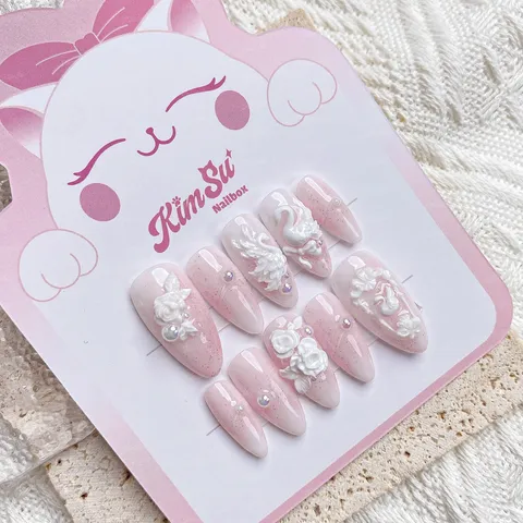 [M186] Nailbox thiết kế thiên nga trắng nhũ hồng