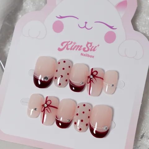 [M196] Nailbox thiết kế đỏ đầu móng mix mắt mèo