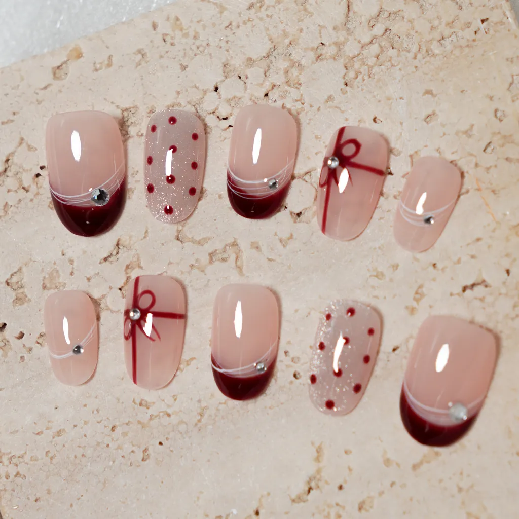 [M196] Nailbox thiết kế đỏ đầu móng mix mắt mèo