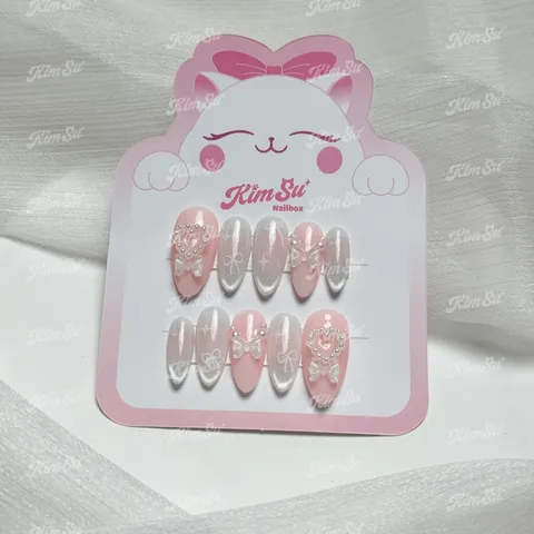 [M156] Nailbox thạch hồng mix mắt mèo nơ