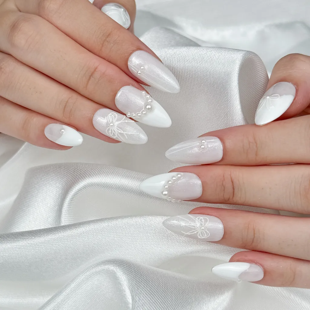 [M170] Nailbox trắng nơ nhũ kỷ yếu