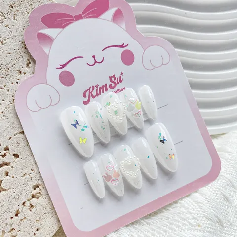 [M145] Nailbox trắng gạo đính charm mini