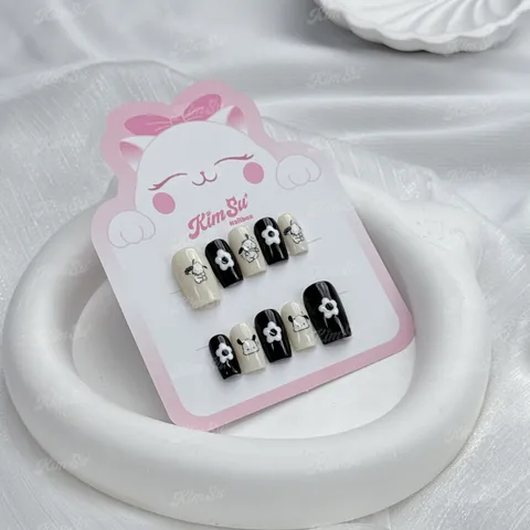 [M159] Nailbox hình cún hoa đen trắng cute