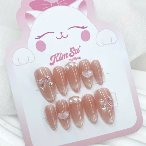[M138] Nailbox kỷ yếu thạch mắt mèo ánh trăng đính nơ