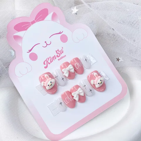[M142] Nailbox thiết kế thỏ hồng nơ trắng