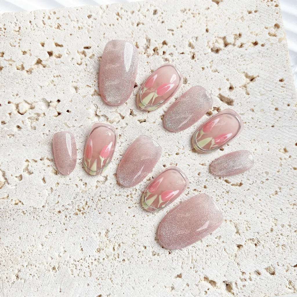 [M102] Nailbox vẽ hoa mắt mèo viền tráng gương
