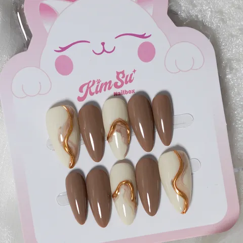 [M098] Nailbox nâu loang vân đá vẽ tráng gương