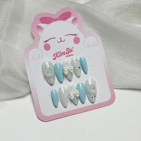 [M066] Nailbox xanh nhũ đính nơ