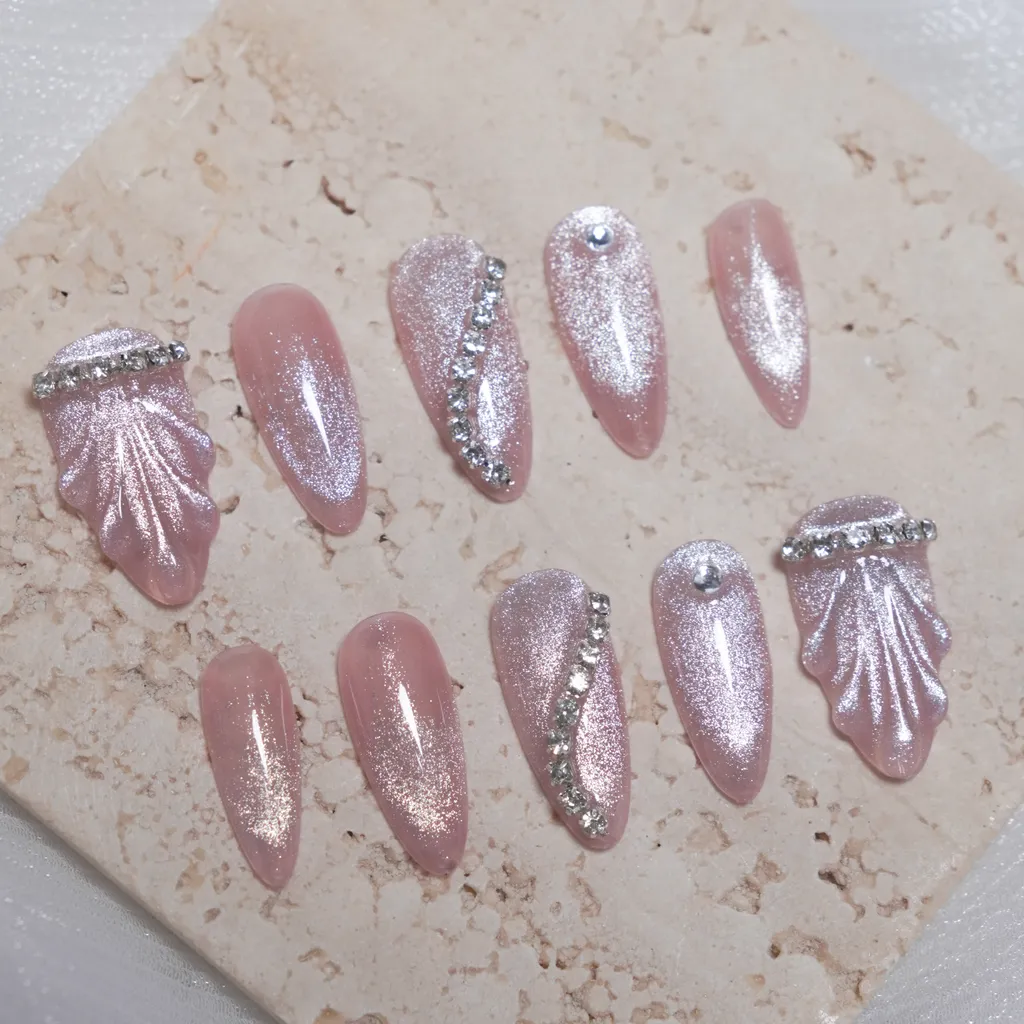 [M095] Nailbox thạch vân nổi ngọc trai mix mắt mèo